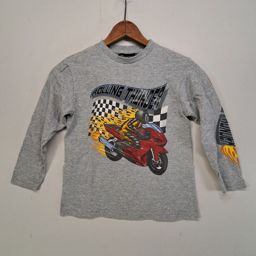 Vintage No Boundaries Rolling Thunder Motorcycle Youth 4/5 XS Long Sleeve Gray